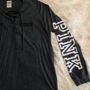 VS PINK long sleeve lace up tee